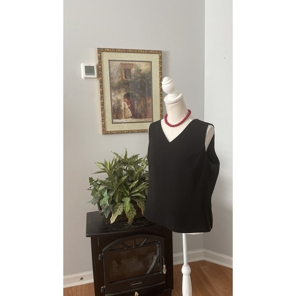 Kasper Size 14 Black Camisole Top Blouse Women Lined V-neck Zipper Side - Picture 7 of 10